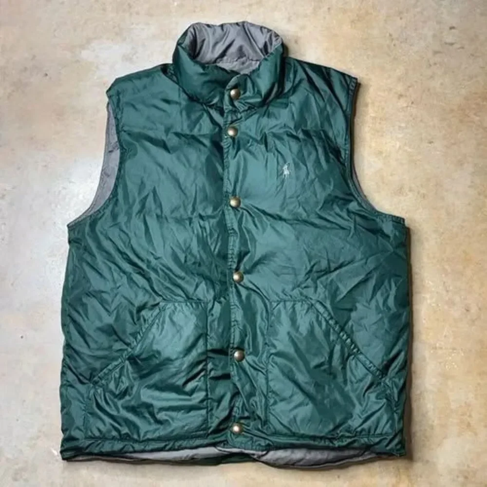 Vintage 90s Polo Ralph Lauren Puffer Vest Green Reversible Down Mens Size m